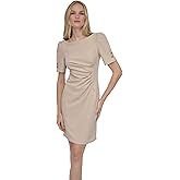 DKNY Women's Button Short Sleeve Ruched Sheath Dress