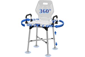 SEATYUPRO Swive Shower Chair with Arms and Back for Seniros Elderly Disabled or Bariatric Adults, Bench Seat for Inside Shower Stall and Bathroom Bath Tub Seats Adjustable Stool Heavy Duty 500 lbs sit Chairs
