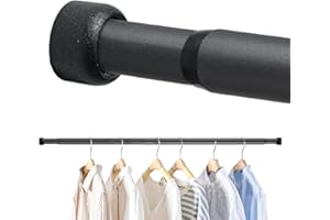 TWINKLETOOL Closet Rod for Hanging Clothes, 16-25 Inch Adjustable Shower Curtain Rod Heavy Duty Wall Mount Clothes Hanging Bar for Closet, Wardrobes, Bathroom, RV, Window, Laundry, Room Divider, Black