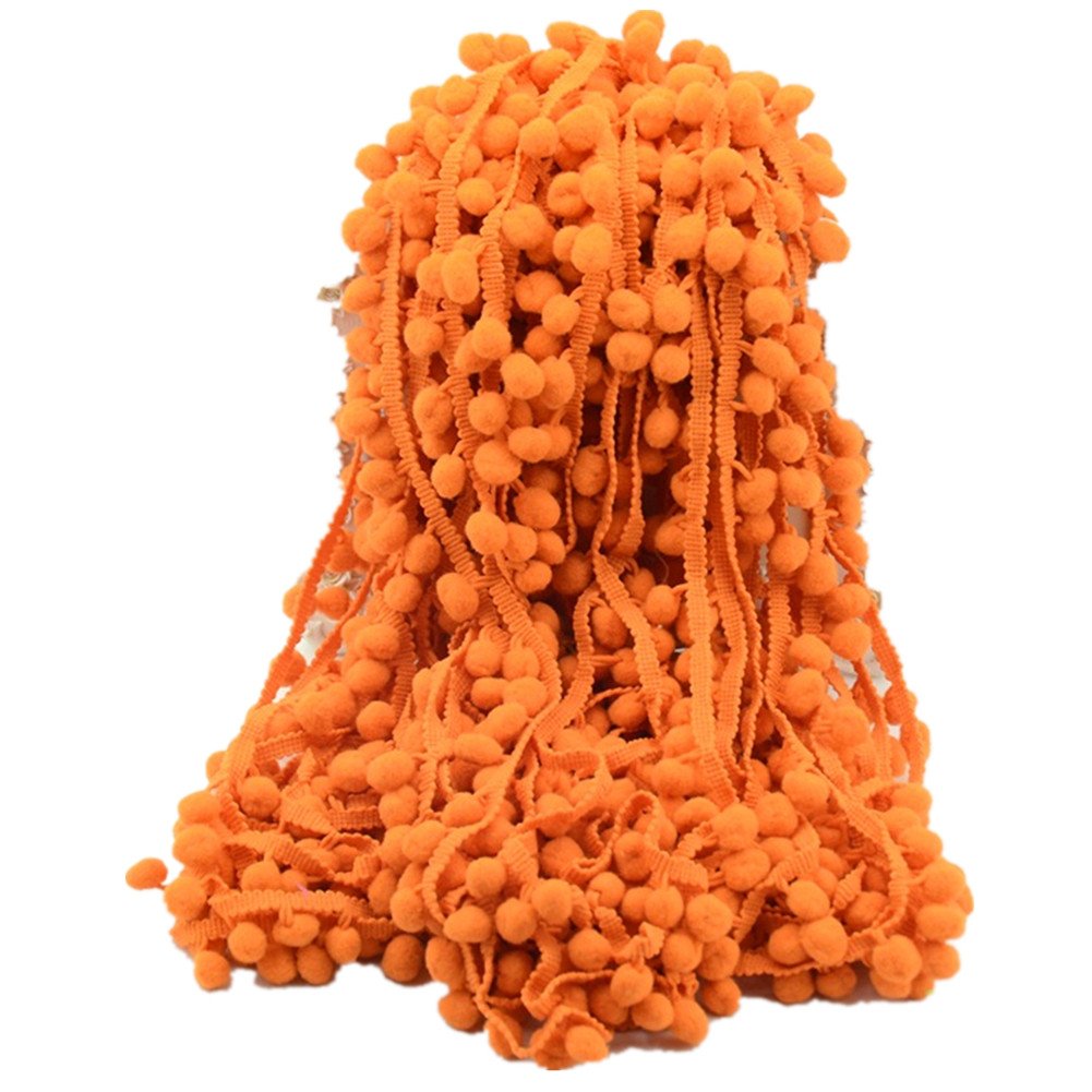 60ft Pom Poms Fringe Ball Trim Sewing Ribbon Embroidered Lace Tassel Applique for Clothing Accessories Pillow Bedding Quilting Crafts Supplies (Orange)