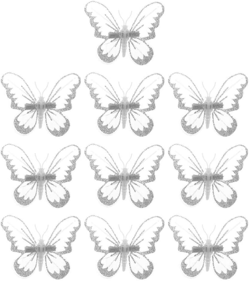 PRETYZOOM Xmas Tree Butterfly Clip Pendant Mini Clips Christmas Tree Decorations Party Favors Family New Year Decors (White) 10PCS