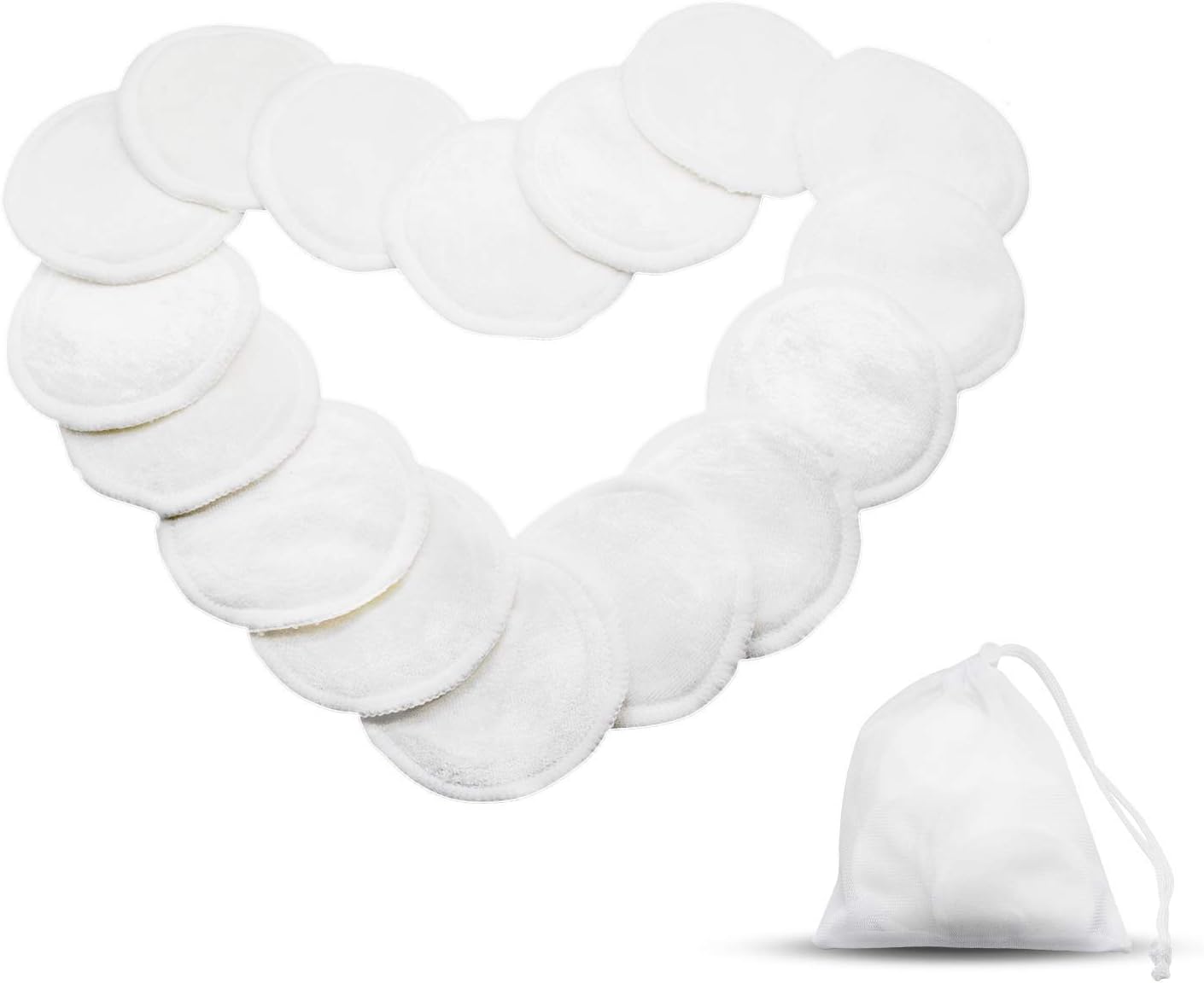 3 Layers Reusable Makeup Remover Pads 16 Packs, Washable Organic Bamboo Cotton Rounds Ultra-fine fibers. Velvet, Toner Pads, Facial Soft Cleansing Wipes with Laundry Bag