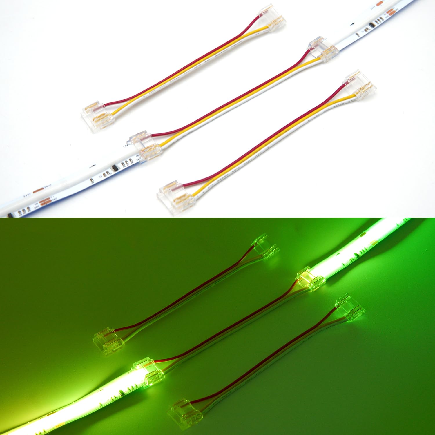 Boarda 3P-12mm RGBIC COB LED Strip Connectors, 10Pcs 3-Pin 12mm Dual+Cable IC Strip Connector for 12mm RGB Smart IC COB LED Strip Lights