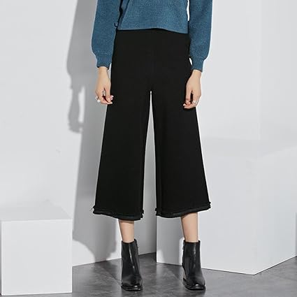 Wzh Damen Schwarz Figurbetonten Gerade Hohe Taille Weites Bein Hose Anzug Hose 32 Amazon De Sport Freizeit