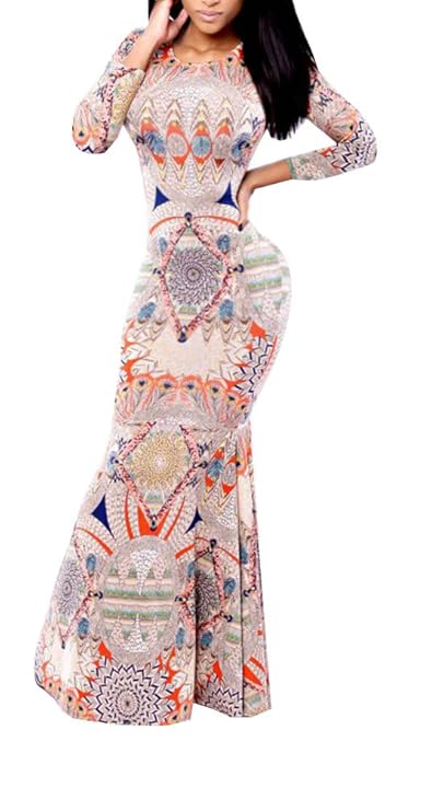 Womens Long Sleeve Bodycon Bandage Evening Gown Mermaid Maxi Dress at Amazon Womenâs Clothing store