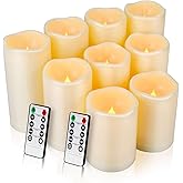 Enido 9pcs Flameless Flicking LED Candles with Remote, Battery Operated Outdoor Waterproof Candles, Electric Candle for Dining Tables and Fireplaces