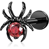 FINE4U 1PC Halloween Spider Piercing Jewelry for Conch Helix Flat Labret 16G 6mm 8mm - ASTM F136 Titanium Cartilage Earring Flatback Stud
