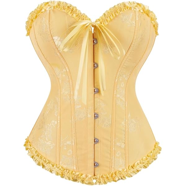 OMZIN Floral Lace Trim Corset for Women Overbust Waist Cincher