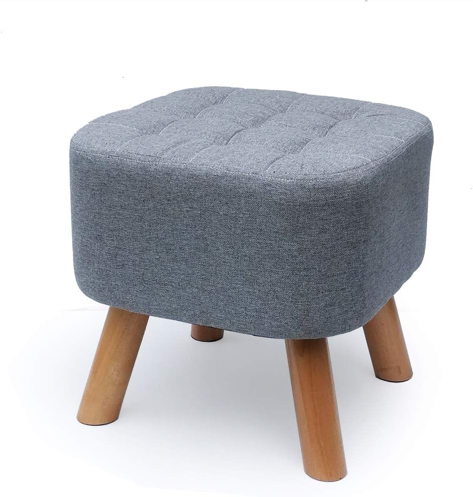 KSMY Big Upholstered Footstool Ottoman Pouffe Stool with 4 Beech Legs ，Non-Removable Cover Square