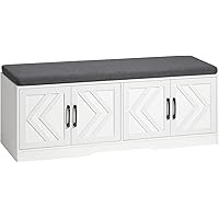 HOOBRO Shoe Storage Bench with Cushioned Seat, Entryway Cabinet with Adjustable Shelves, Bed End Stool with Diamond-Patterned
