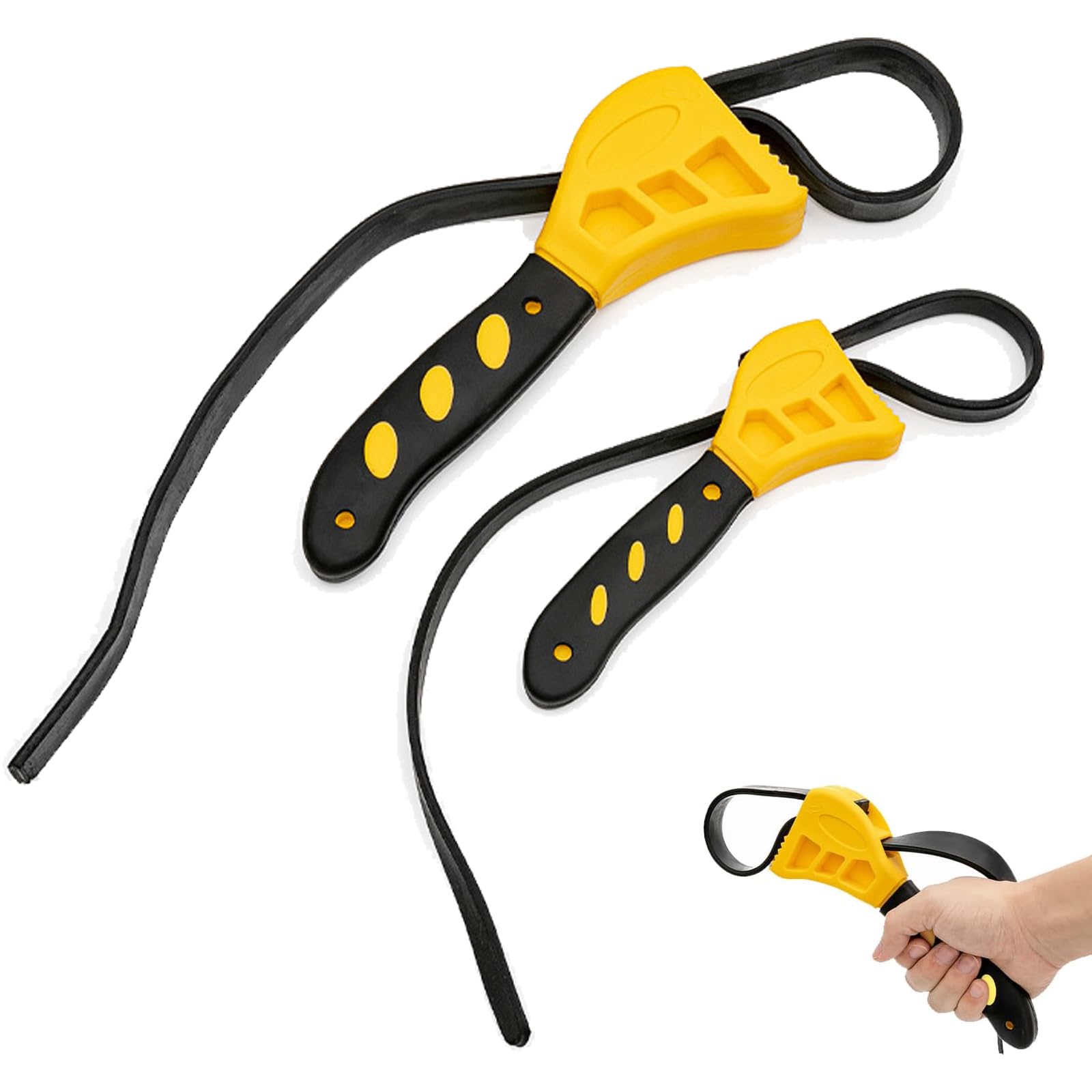 GETFACAI 2PCS Universal Adjustable Rubber Strap Wrench - Oil Filter Spanner with Tighten and Loosen Function