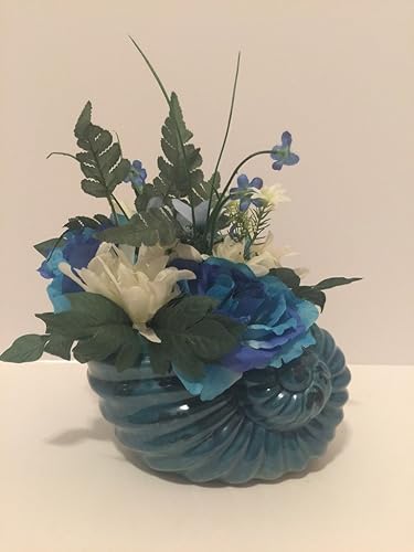 Amazon Com Animal Fun Blue Stoneware Sea Shell Vase White And