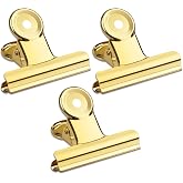 20 Pack Large Metal Hinge Clips 2 Inches Bull Hinge Paper Clips | Gold Bulldog Clips for Crafts, Photo, Drawing, Food Bags at Home, Office, School, Shop, Gold, 51mm