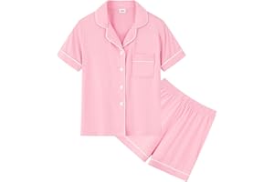 SWOMOG Unisex Girls Boys Modal Pajamas Set Button-Down PJs Short Sleeve Sleepwear Two-Piece Lounge Sets