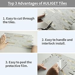 AULIGET 20 Sheets Faux Stone Peel and Stick