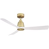 Fanimation Kute 3 Blade Ceiling Fan with Light Kit 44 Inches Wide with Brushed Satin Brass Finish and Matte White Blades
