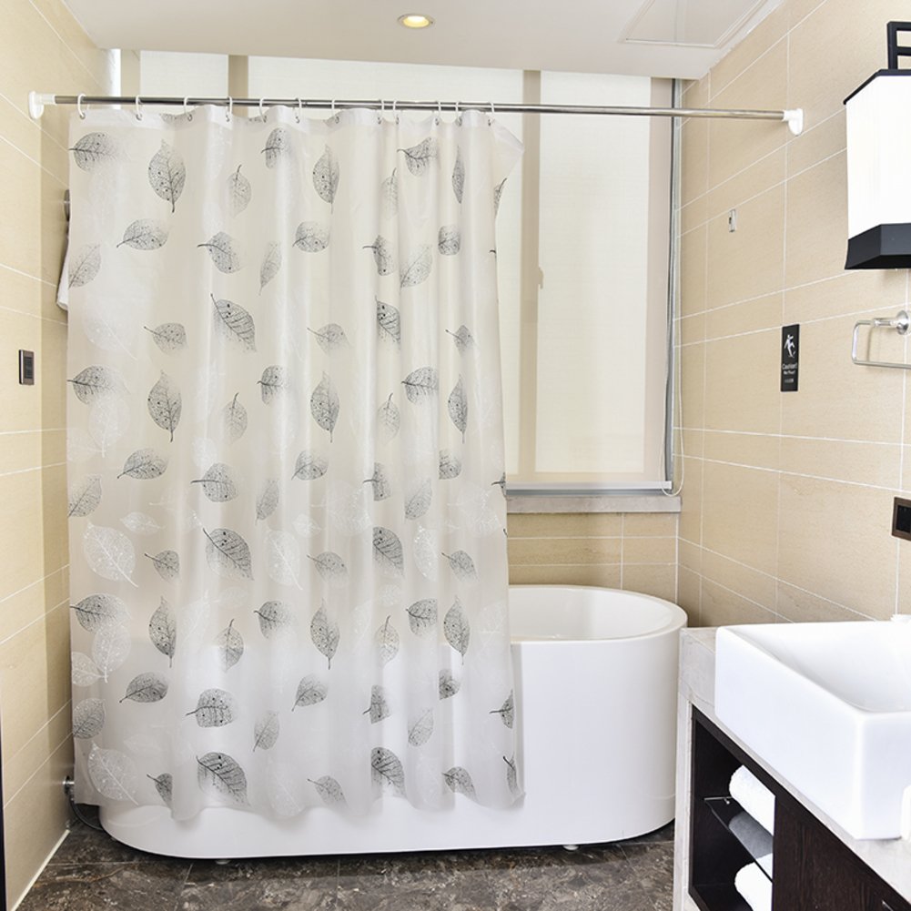 Leaf Shower Curtain, Shower Curtain Fabric Thick Plastic Waterproof Mildew Partition Window Curtains Bath Curtain-White W120xH180cm(47x71inch)