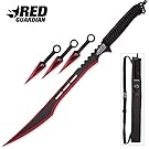 Red Guardian Ninja Sword and Kunai / Throwing Knife Set with Sheath