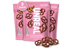 UNREAL Milk Chocolate Covered Pretzels, 7g Sugar, Chocolate Candy Treat Bag, Gluten Free, Fair Trade, Non-GMO, 3.5oz (Pack of 3)