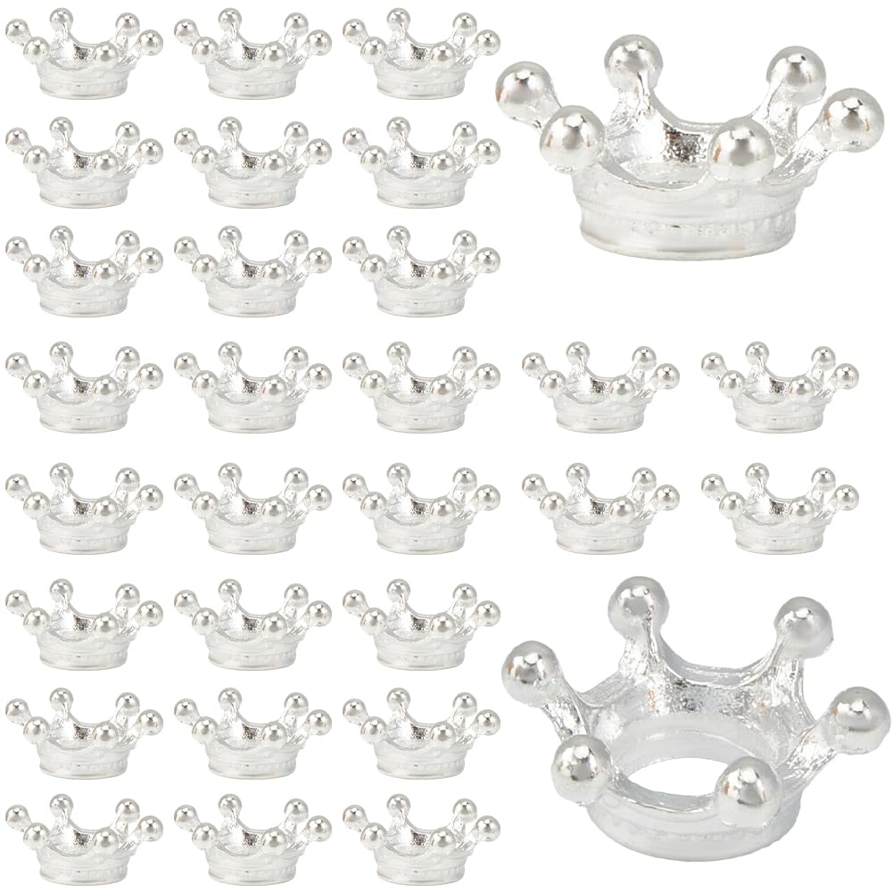SUNNYCLUE 1 Box 100Pcs Crown Charms Silver Tiara Beads Bulk Alloy 3D Royal King Queen Princess Crowns Large Hole Spacer Beads for Beading Bracelets Earrings Necklaces jewellery Making Valentine's Gift