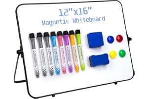 SYCARON Dry Erase Whiteboard 12 x 16'', Magnetic White Board A3, Double Sided White Boards with Stand, Includes 8 Pens & 2 Er