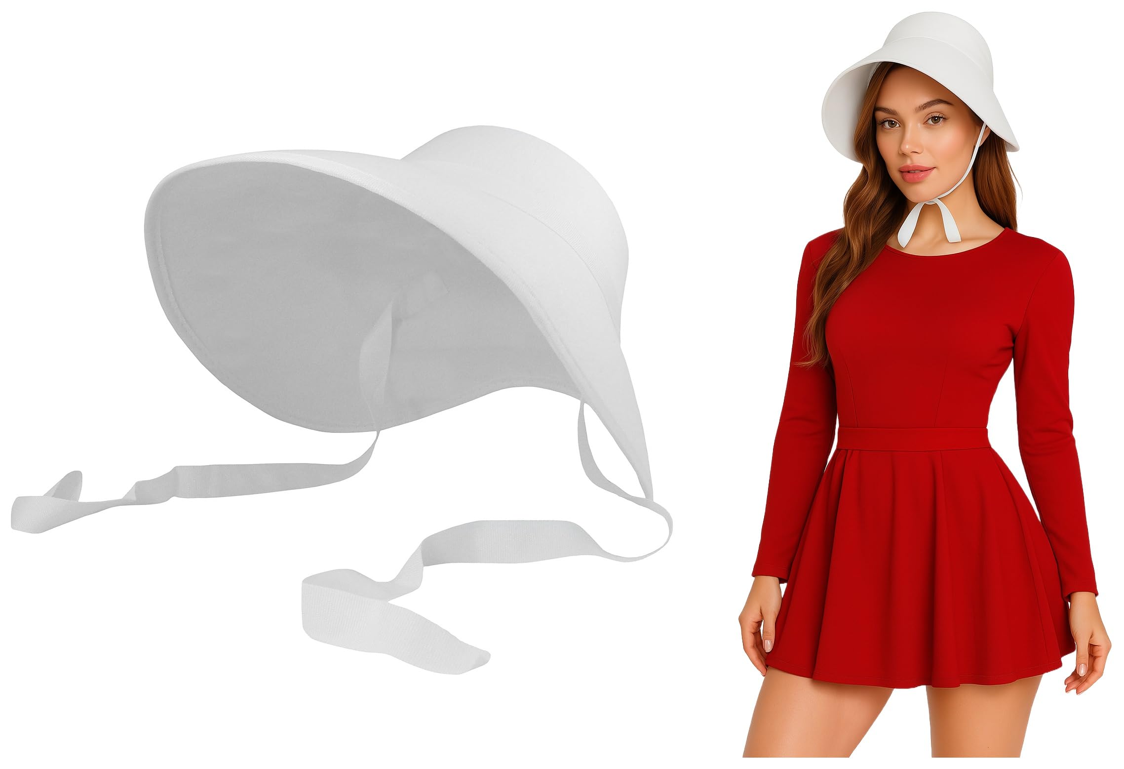 Nicky Bigs Novelties Morph Womens Colonial Pilgrim Bonnet Hat Christmas Caroler Hats Victorian Handmaids Costume Accessory, White, One Size