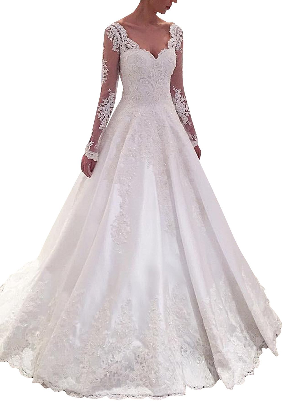 MARSEN Sweetheart Backless Wedding Dress Long Beaded Lace Appliques