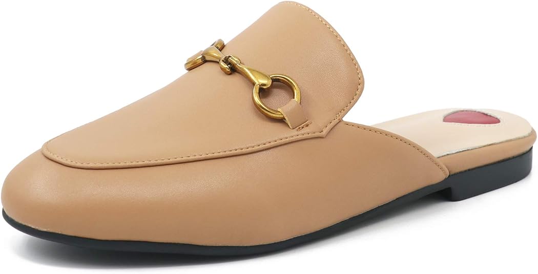 Comfity Mules for Women, Womens Leather Slip On Mule Flats Embroidery