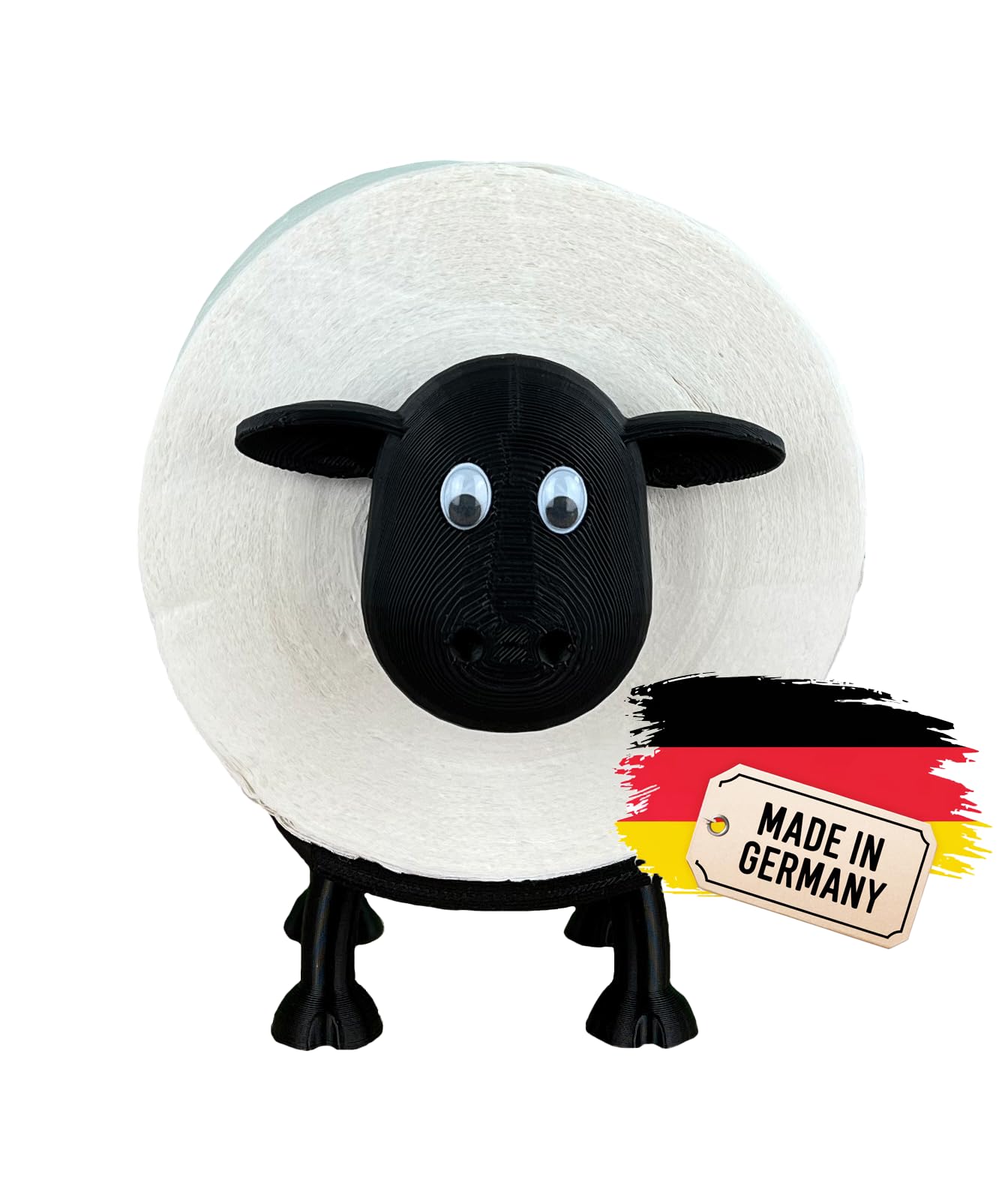Naturalspring® Dori Sheep Shaped Toilet Paper Holder, Black, for 42 and 44 mm Rolls, Replacement Toilet Roll Holder (1x - Normal)