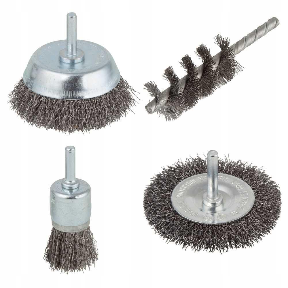 wolfcraft Steel Wire Brush Set 4 Pcs. I 2133000 I for de-Rusting, Paint Stripping and Cleaning