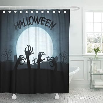 Amazon Com Emvency Shower Curtain Black Hand 10 Halloween With