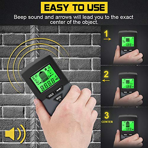 Stud Finder with Digital Level, 5 in 1 Wood Stud Finder Wall Scanner with Sound Warning, Digital LCD Display, Stud Finder, Magnetic Stud Finder and Center Stud Finder