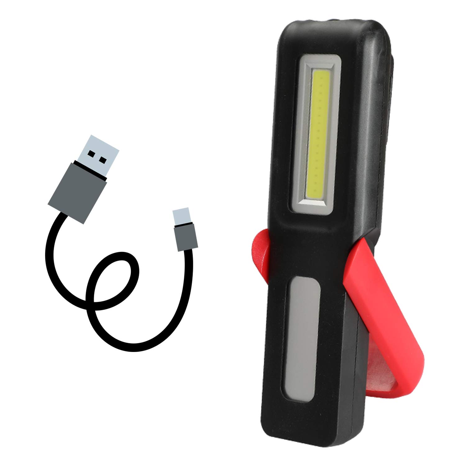 Three trees LED Cordless Work Light COB Rechargeable Portable Hand Held Work Lamp With Hanging Hook, Magnetic Holders, 1200mAh Charging, Multifunction Flashlight (red)