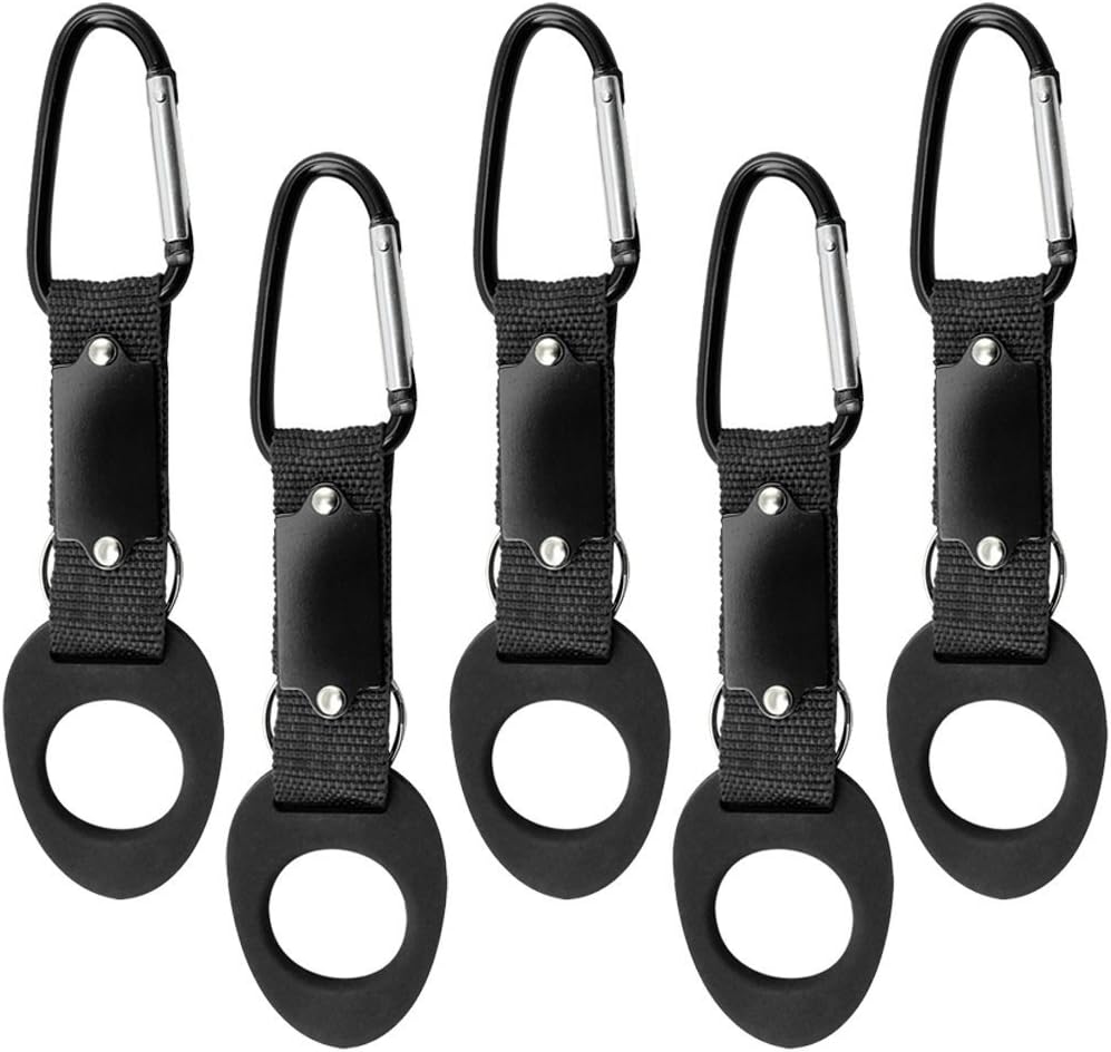 Kingken 5 Pcs Portable Outdoor Silicone Bottle Holder With Carabiner And KeyRing(Black)