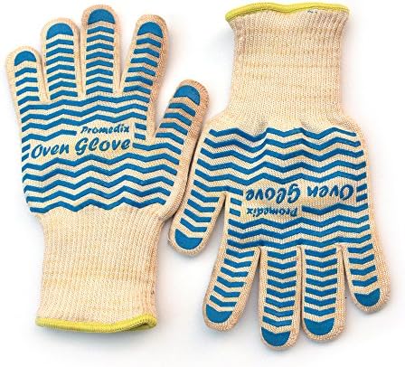 PROMEDIX Heat Resistant Gloves BBQgloves Heat Proof Gloves Silicone Food Grade,Maximum hot Surface Temperature 662℉, Fireproof Gloves for Oven Baking, Camping, Barbecue Gloves (Blue)