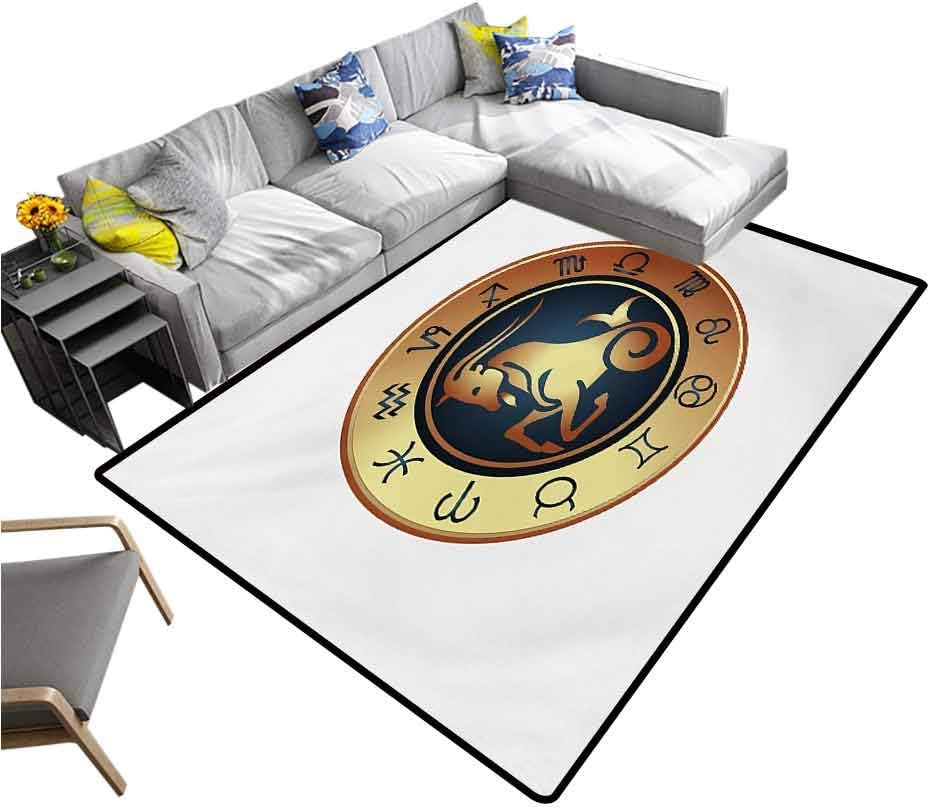 Zodiac Capricorn Indoor Floor Mat Horoscope Chart Capricorn Silhouette Astrology Zodiac Illustration Children Play Mat Dark Blue Gold (4'7"x5'2")