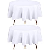 Utopia Kitchen Round Table Cloth 2 Pack(90 Inches, White), Tablecloth Machine Washable, Polyester Table Cover for Dining, Buffet Parties, Picnics, Events, Weddings and Restaurants