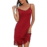 Pafnny Slip for Women Under Dress Satin Silky Sleepwear Sexy Lace Trim V Neck Tank Nightgown Cooling Feel