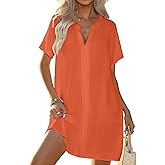 Halife Women's Swimsuit Cover Up Shirt V Neck Short Sleeve Bathing Suit Coverups Summer Beach Cover Ups