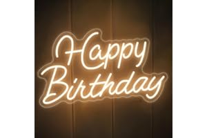 QLKGWEA Happy Birthday Neon Sign for Wall Decor, Led Happy Birthday Light Up Sign for Backdrop Decoration, Warm White, 16.5x9.8 inch
