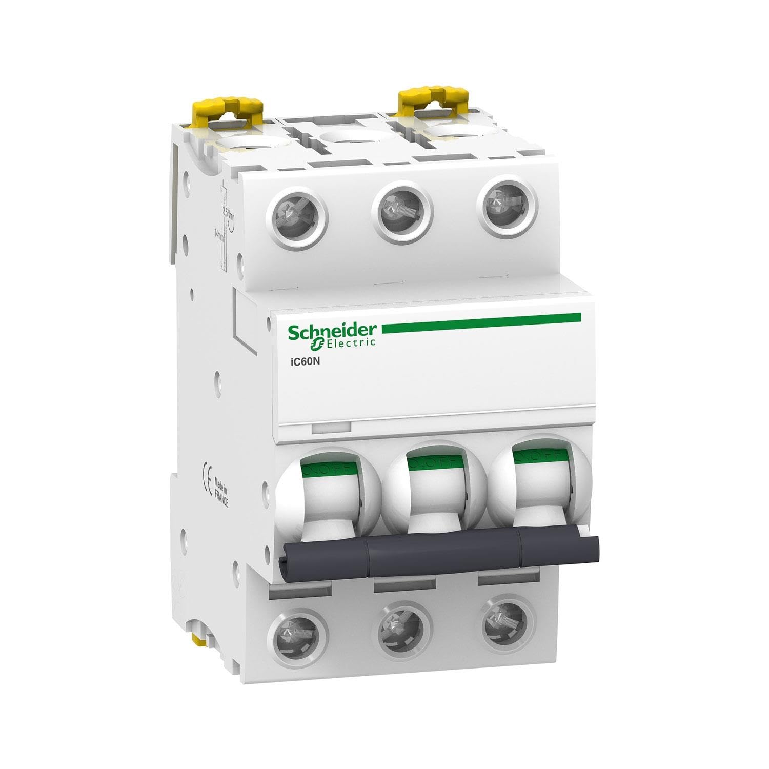 Schneider A9F74320 iC60N 3P 20A C MCB Miniature Circuit Breaker, White, Set of 1 Piece