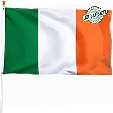 Ireland Irish Flag 3x5 ft Outdoor, Double Sided 3 Ply Heavy Duty Ireland National Country Flag, 100% Quality Polyester Irish Banner with Brass Grommets 4 Rows Stitches
