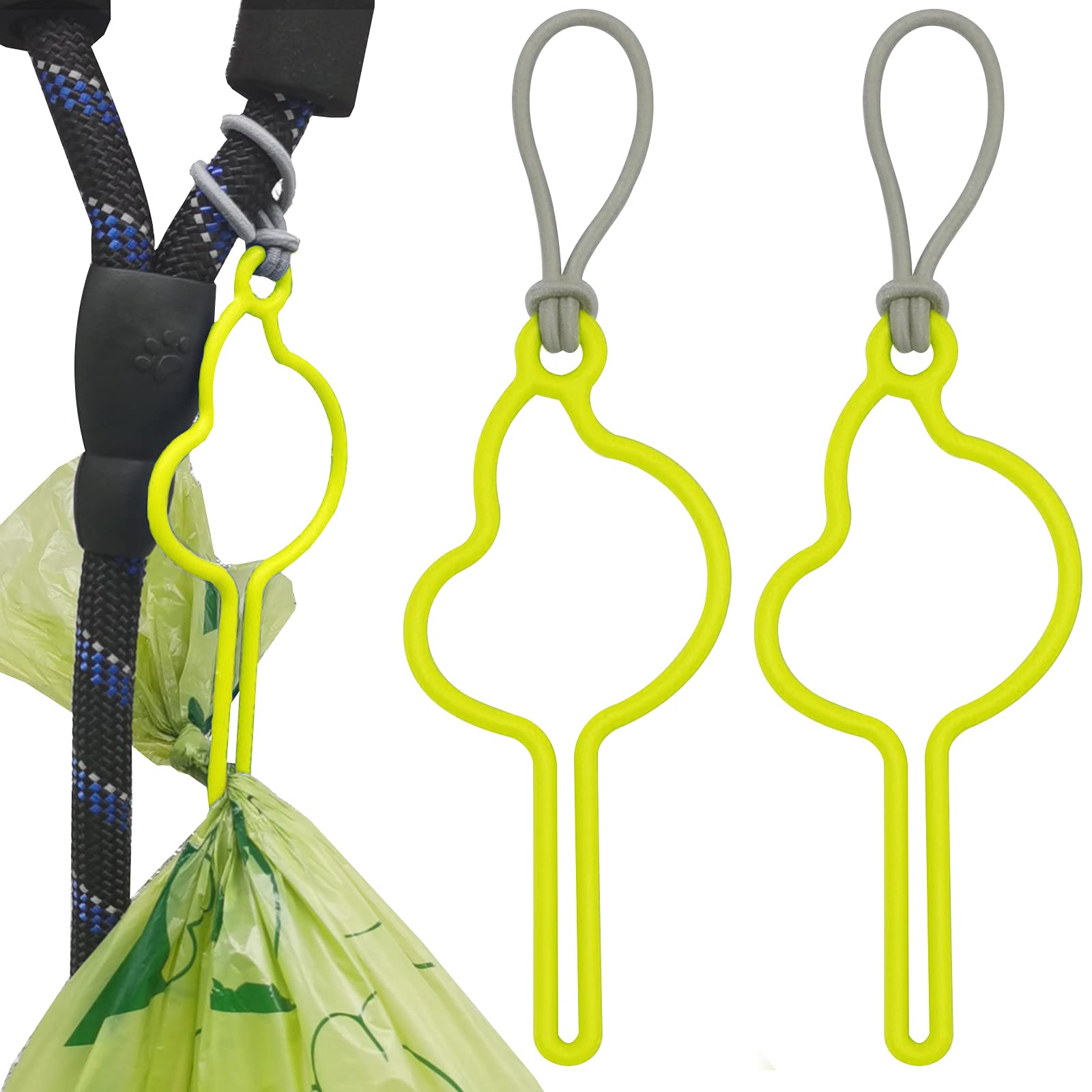 SHAOUMAN Hands-Free Dog Poop Bags Holder with Elastic Rope for Used Poo Bags Handy Waste Bags Carrier for All Leash Pet Potty Bags Clip Leash Dispenser Attachment for Dog Walking(2 Count,Yelow)