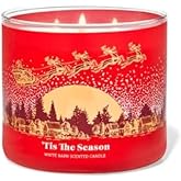 Bath & Body Works, White Barn 3-Wick Candle w/Essential Oils - 14.5 oz - 2021 Christmas Scents! (`Tis The Season)