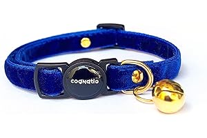 Cognatio Safety Quick Release Cat Collars,Double Velvet with Bell Available in a Range Colors,Perfect for Your Kitty, Adjustable 20-30 cm (20-30cm, Navy Blue)
