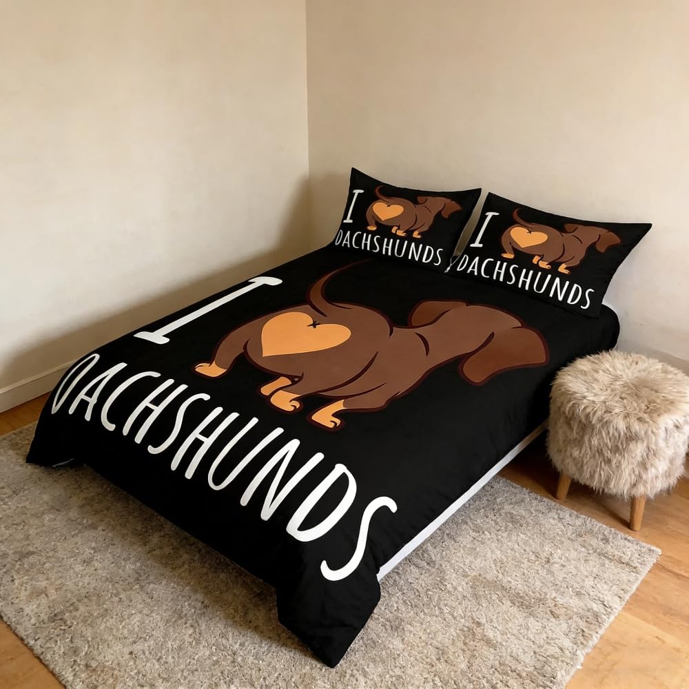 Loussiesd Dog Dachshund Bedding Duvet Cover Set Kids Cartoon Sausage Dog Bedding Set Boys Girls Funny Pet Puppy Animal Comforter Cover Set Dachshund Lover Bedding & Linen Bedroom Bedclothes Single