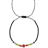 Frigotine Colorful Evil Eye Beaded Braided Bracelet for Woman, Trendy Handmade Crystal Beads Adjustable String Rope Lucky Protection Bracelets Friendship Holiday Fashion Jewelry Gift