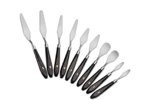 Young4us 10-Piece Painting Knife Set, Stainless Steel and Wood Handle Spatula Palette Knife Mixing Scraper for Oil Paint Color Mixing, 2 PACK