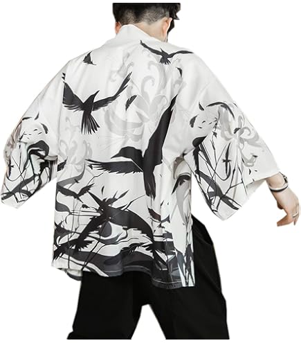 LLECDASEUI Cardigan Kimono Homme Vintage Coton Lin – Style Japonais Haori Jinbei Coupe Ample – Haut Décontracté Hanfu