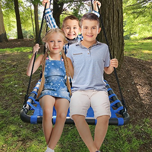 Sorbus Spinner Platform Swing - Kids Indoor/Outdoor Rectangular Mat Swing - Great for Tree, Swing Set, Backyard, Playground, Playroom - Accessories Included (40 x 30, Square Blue)